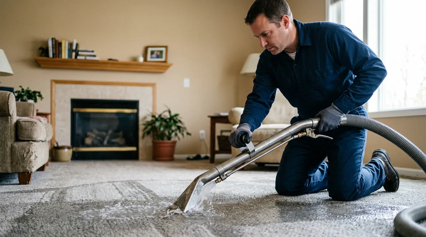 Water damage restoration technician working near Athens, WI
